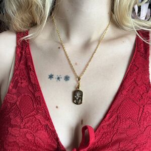 Gold Tone Stars Dog Tag Necklace 18 Inches Bohemian Whimsigoth Feminine Y2K